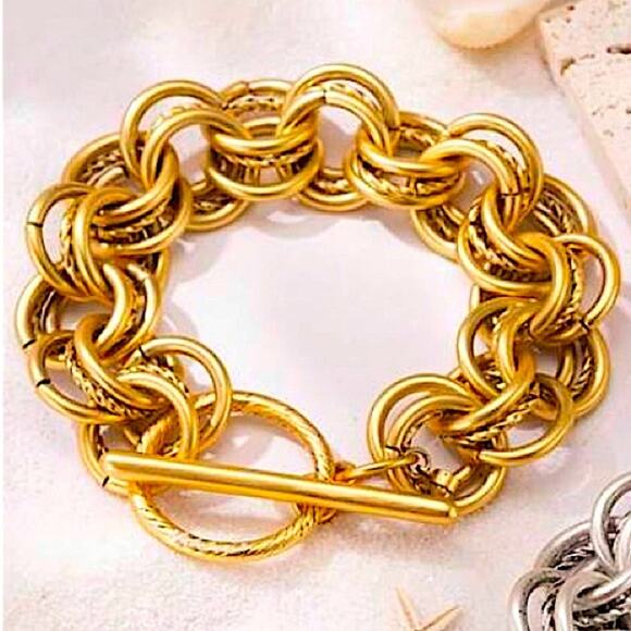 Gold Stainless Steel Bracelet Chain Link Boho Statement Piece - Picture 5 of 7